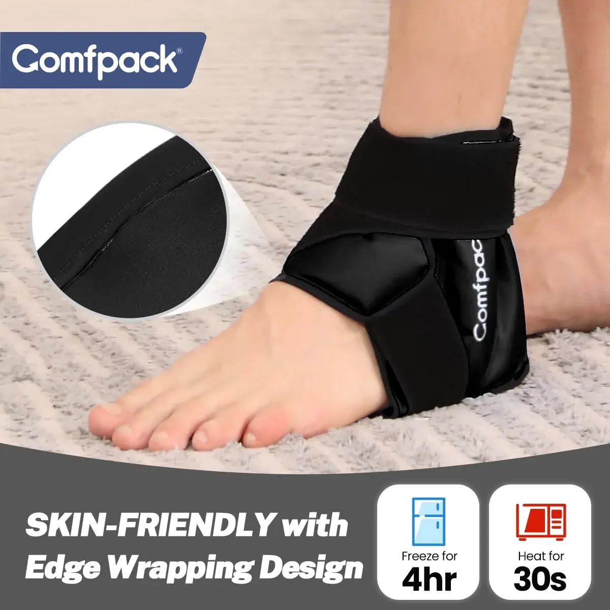 Comfpack Ankle Ice Pack Wrap for Swelling & Pain Relief | Black, One Size - view 7