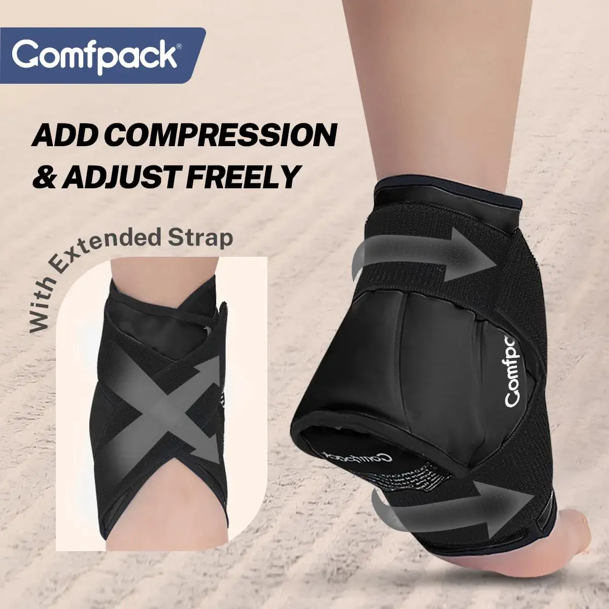 Comfpack Ankle Ice Pack Wrap for Swelling & Pain Relief | Black, One Size - view 4