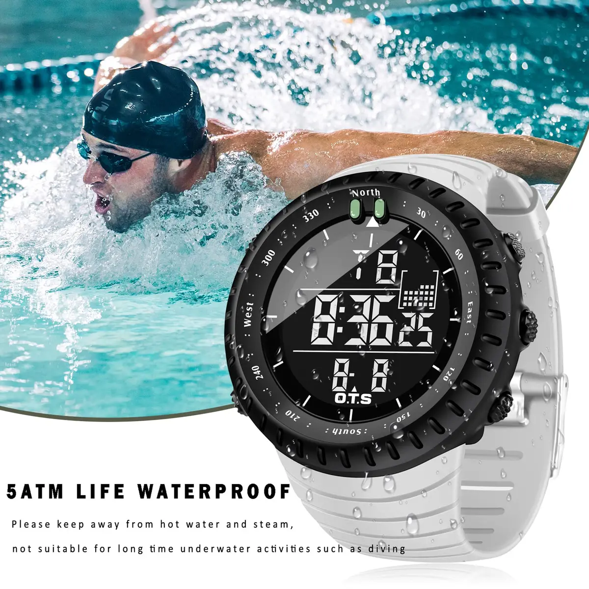 PALADA Men's Digital Sports Watch 50mm (1.97in) with LED Backlight | Water Resistant 50M - view 4