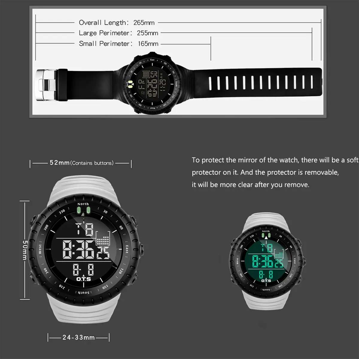 PALADA Men's Digital Sports Watch 50mm (1.97in) with LED Backlight | Water Resistant 50M - view 2