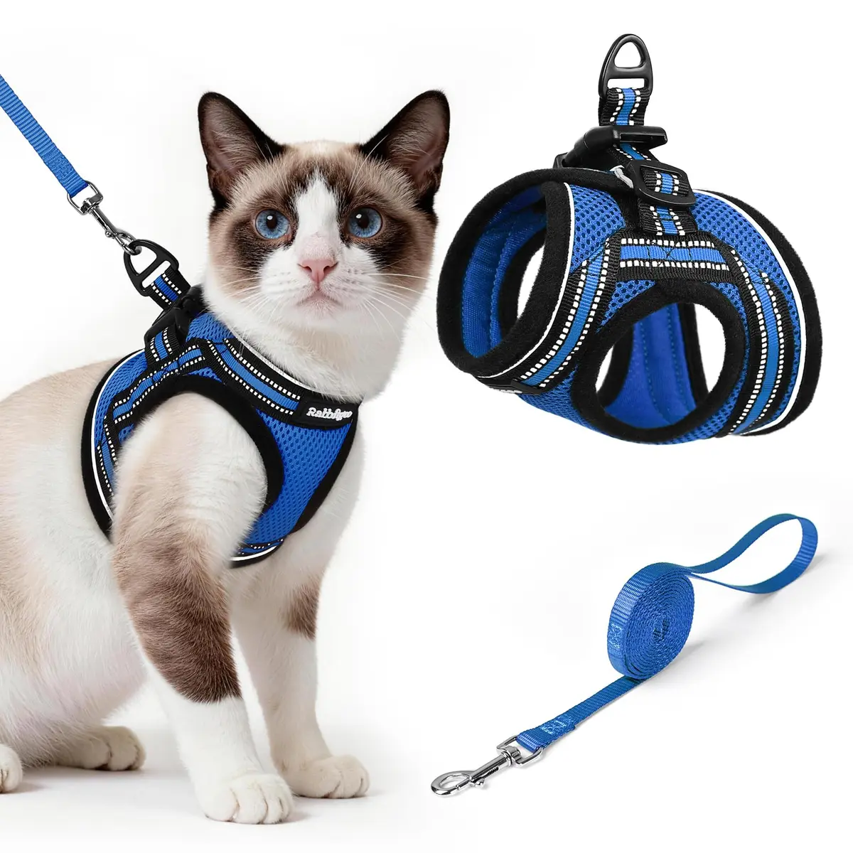 rabbitgoo Cat Harness and Leash Set, Step-in Soft Vest, Blue | Adjustable Escape-Resistant Fit - main product image