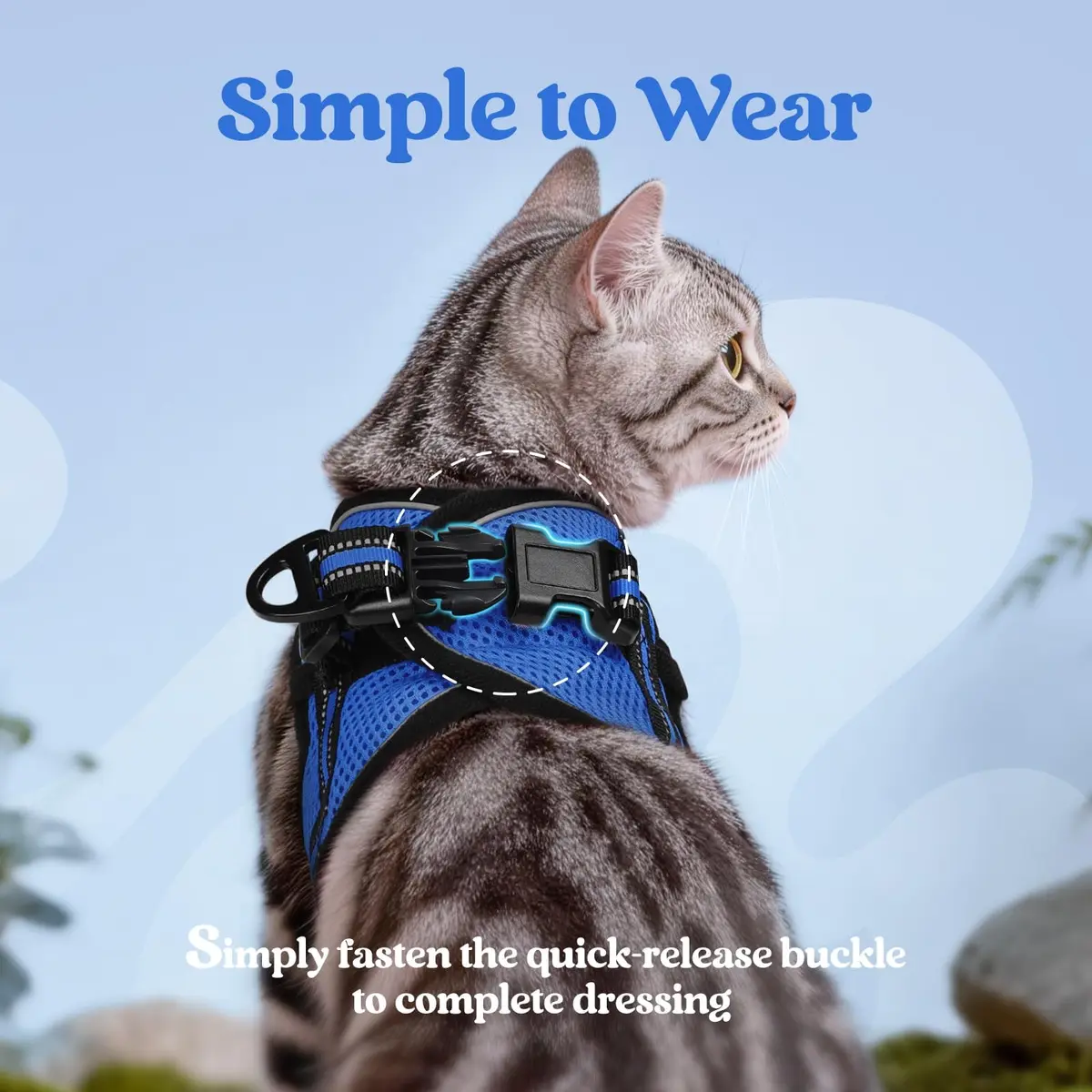 rabbitgoo Cat Harness and Leash Set, Step-in Soft Vest, Blue | Adjustable Escape-Resistant Fit - view 4