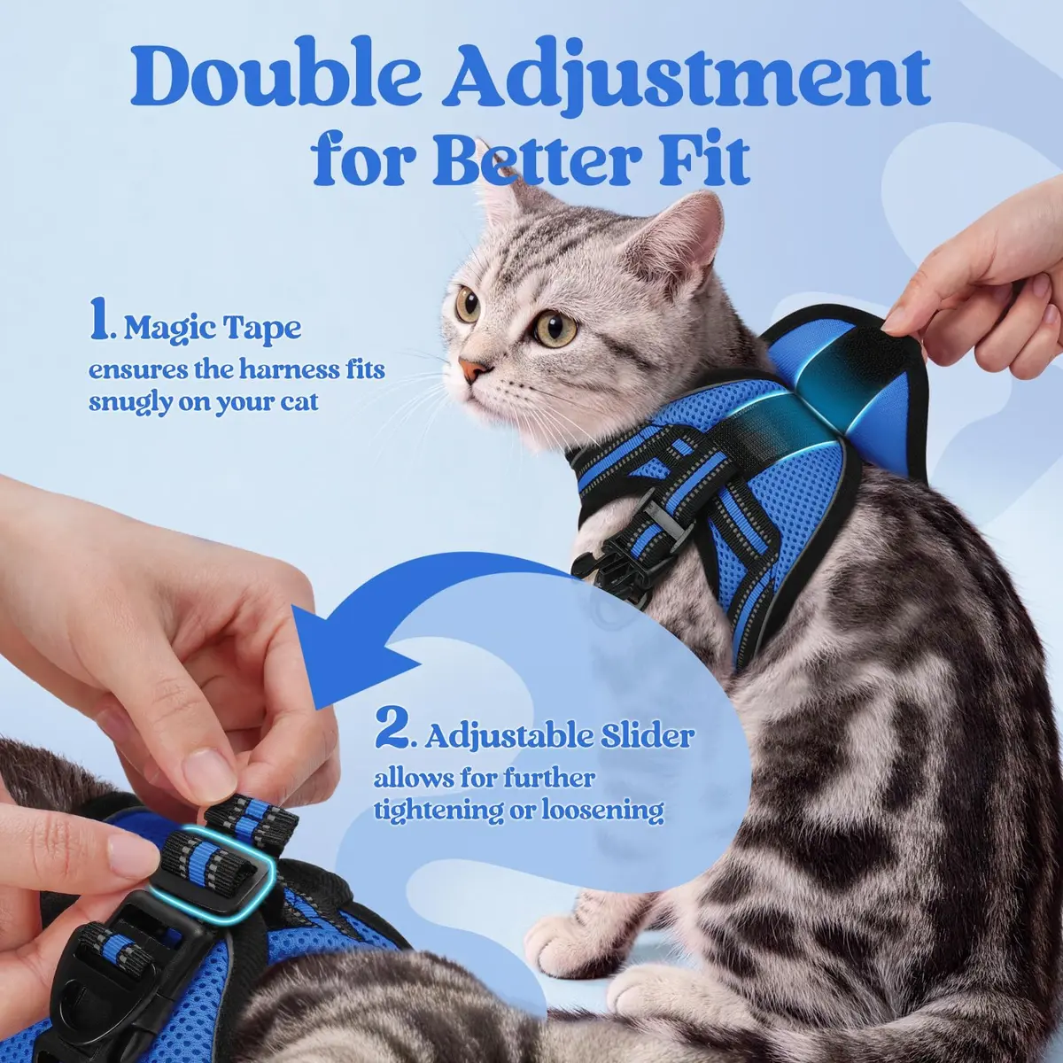 rabbitgoo Cat Harness and Leash Set, Step-in Soft Vest, Blue | Adjustable Escape-Resistant Fit - view 3