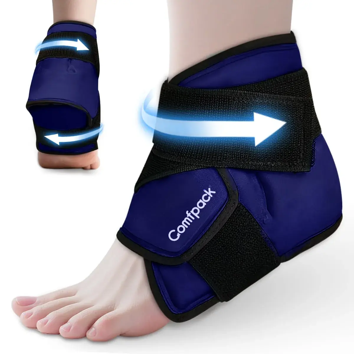 Comfpack Ankle Ice Pack Wrap with Strap for Swelling & Pain Relief, Plantar Fasciitis, Achilles Tendonitis, Foot Pain, Navy (1 Count, Gel Pack) - main product image