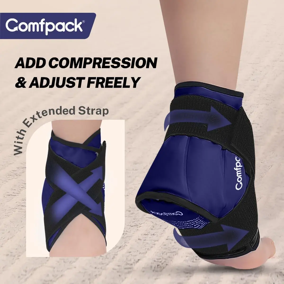 Comfpack Ankle Ice Pack Wrap with Strap for Swelling & Pain Relief, Plantar Fasciitis, Achilles Tendonitis, Foot Pain, Navy (1 Count, Gel Pack) - view 5