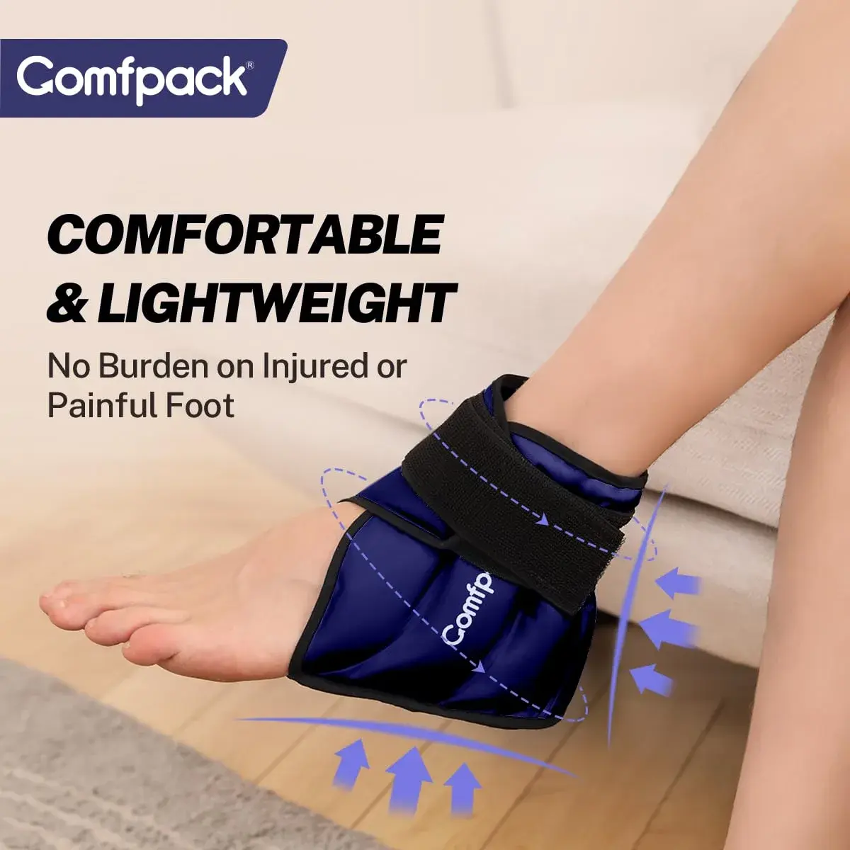Comfpack Ankle Ice Pack Wrap with Strap for Swelling & Pain Relief, Plantar Fasciitis, Achilles Tendonitis, Foot Pain, Navy (1 Count, Gel Pack) - view 6