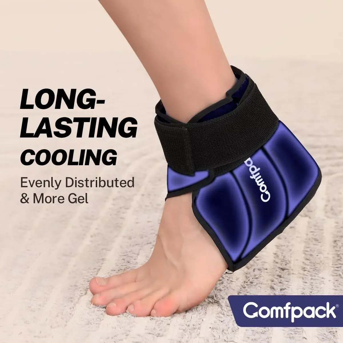 Comfpack Ankle Ice Pack Wrap with Strap for Swelling & Pain Relief, Plantar Fasciitis, Achilles Tendonitis, Foot Pain, Navy (1 Count, Gel Pack) - view 3