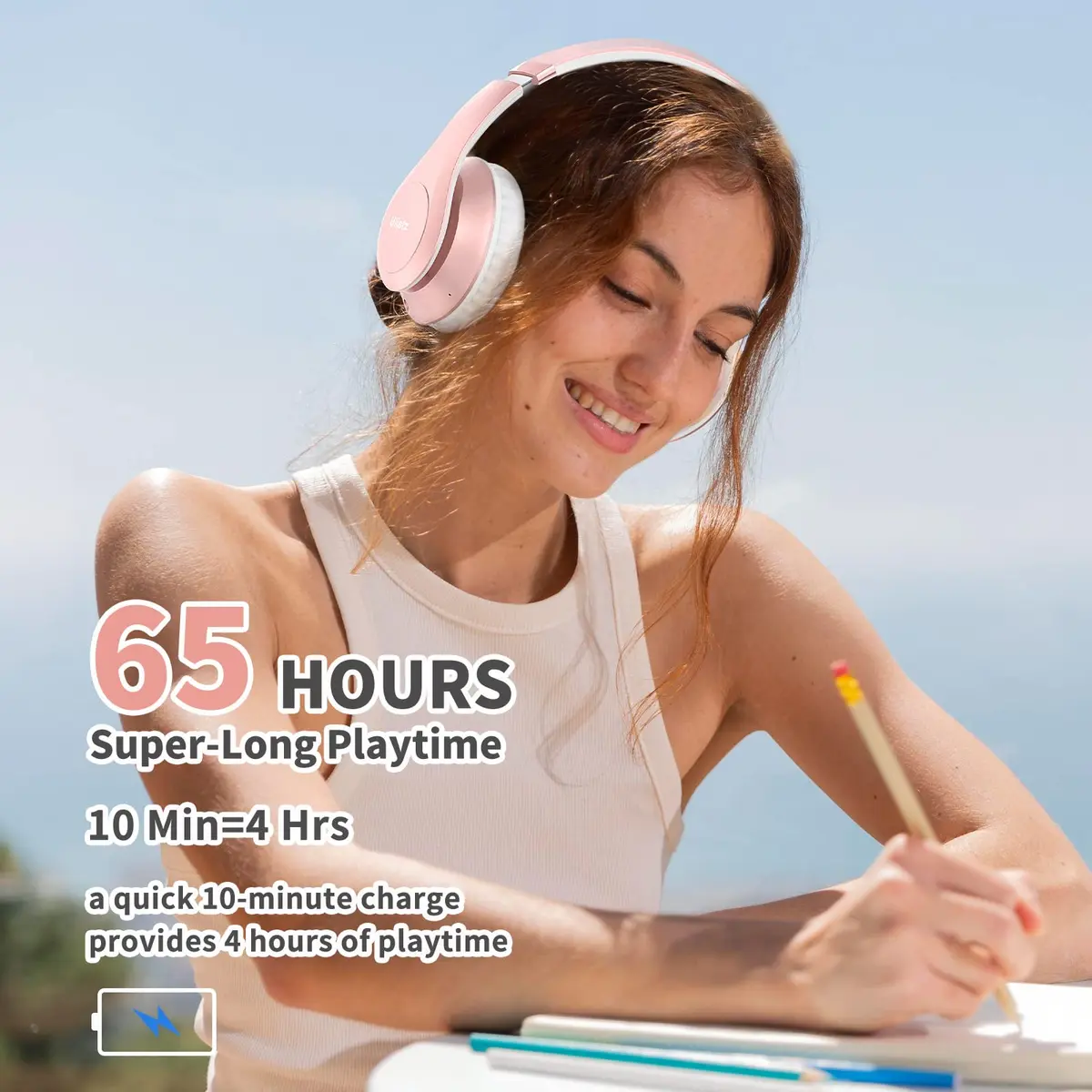 Uliptz Bluetooth Headphones Over Ear, Wireless HiFi Stereo Foldable Headset with 65H Playtime & 6 EQ Modes | Rose Gold - view 5