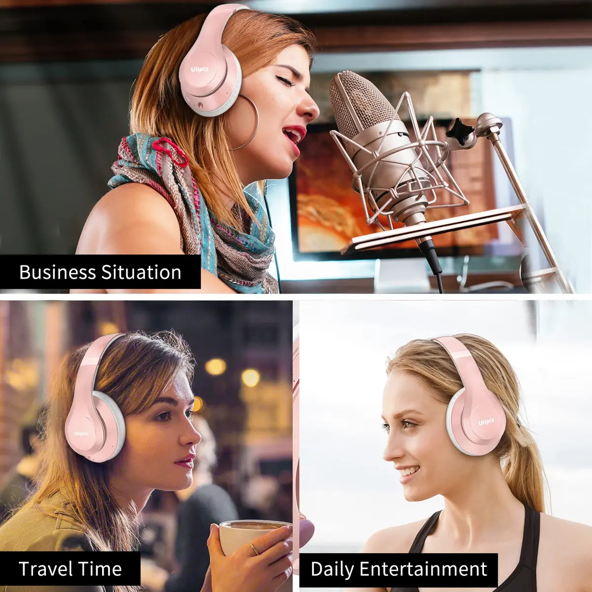Uliptz Bluetooth Headphones Over Ear, Wireless HiFi Stereo Foldable Headset with 65H Playtime & 6 EQ Modes | Rose Gold - view 7