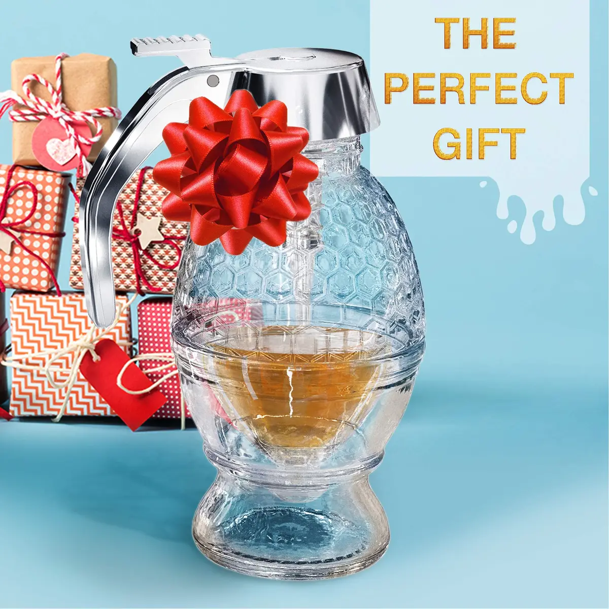 CLEVLI Glass Honey Dispenser 236ml (8 Oz) with Stand | No Drip, Easy Pour Honey Pot - view 2