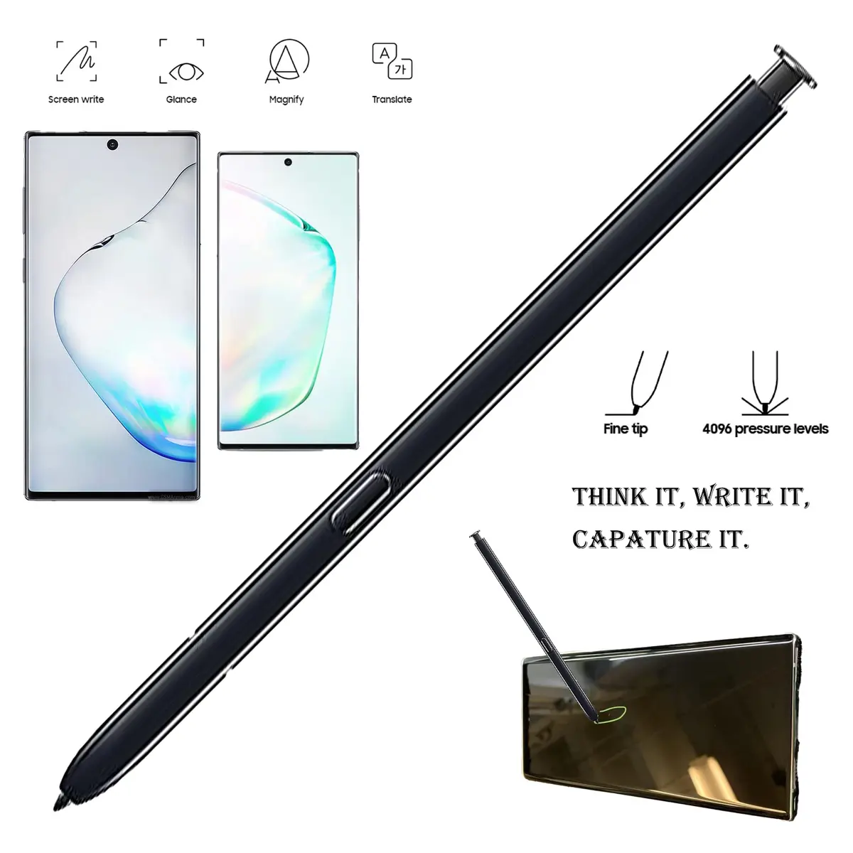 CaoXiong S Pen Stylus for Samsung Galaxy Note 10/10+ with Bluetooth & 4096 Pressure Sensitivity | Aura Black - view 3
