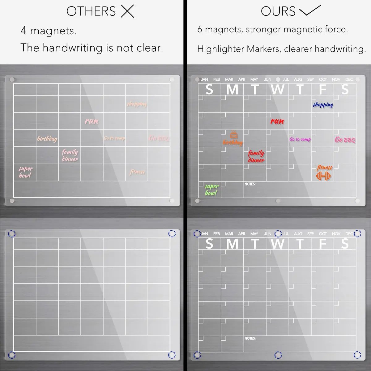 Neatsure Clear Acrylic Magnetic Dry Erase Board Calendar for Fridge 15"x11" (38cm x 28cm) | Organize Your Life - view 2