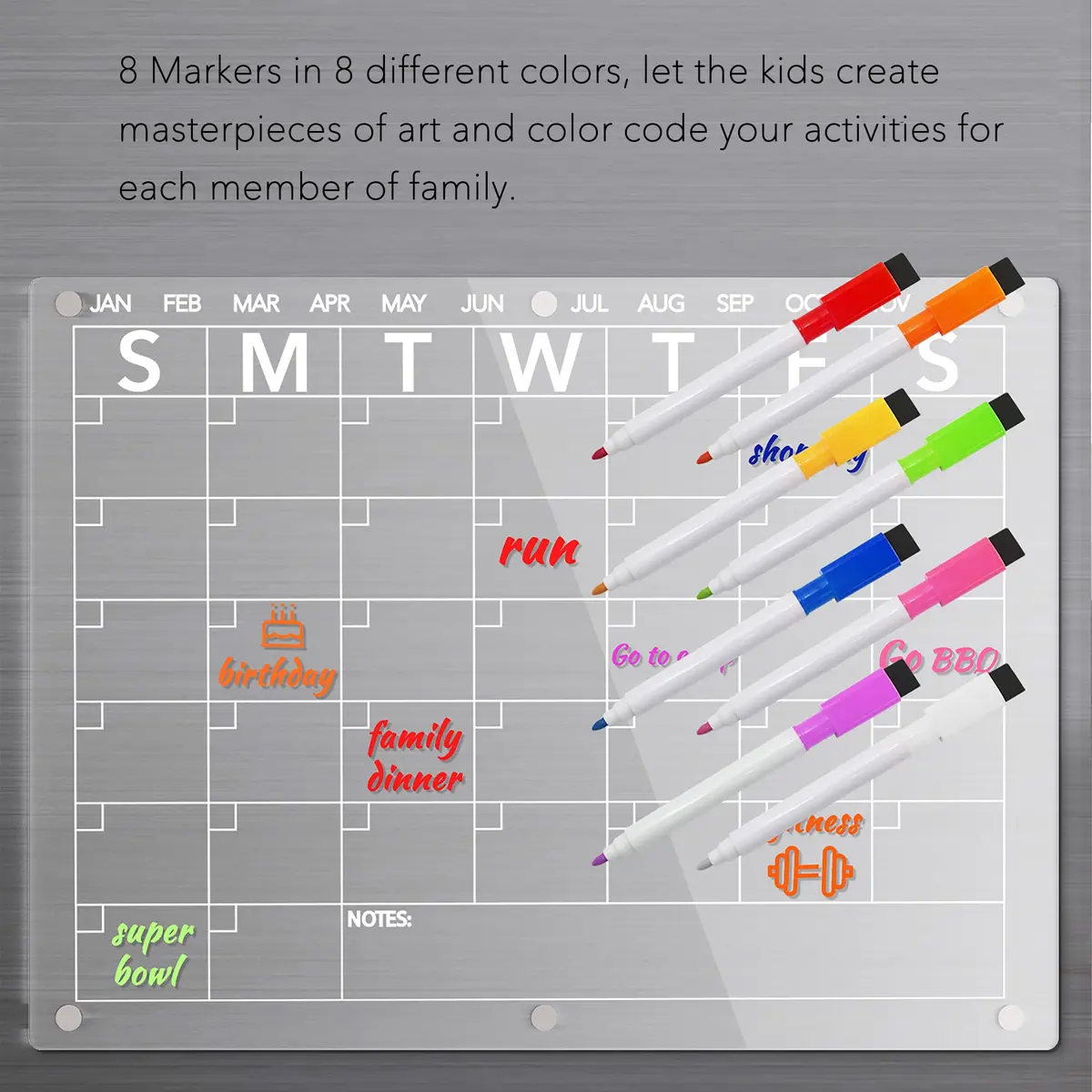 Neatsure Clear Acrylic Magnetic Dry Erase Board Calendar for Fridge 15"x11" (38cm x 28cm) | Organize Your Life - view 3