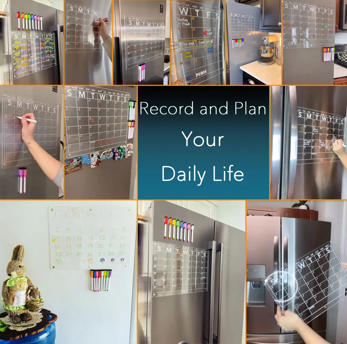 Neatsure Acrylic Magnetic Dry Erase Board Calendar for Fridge 38cm x 28cm (15"x11") | Clear Monthly Planner with 8 Markers - view 7