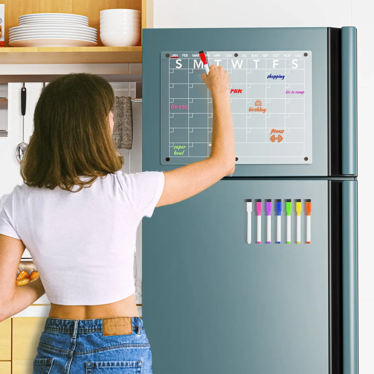 Neatsure Acrylic Magnetic Dry Erase Board Calendar for Fridge 38cm x 28cm (15"x11") | Clear Monthly Planner with 8 Markers - view 2