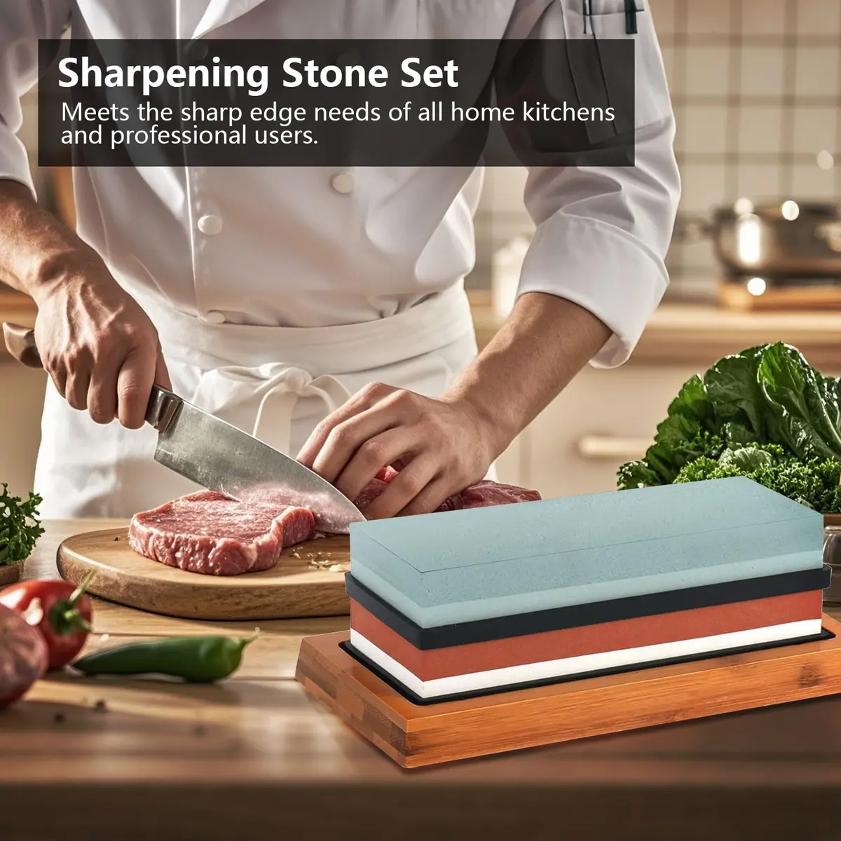 Lrker 4-Side Whetstone Sharpener Set 400/1000/3000/8000 Grit with Bamboo Base & Cut Resistant Gloves - view 5