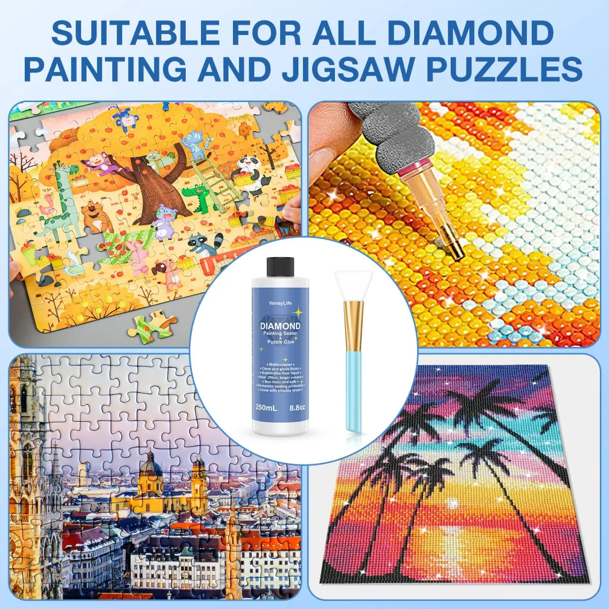 VansyLife Diamond Painting Sealer with Silicone Brush, 750ml (26.4 OZ) | Keeps Diamond Art Glossy & Permanent - view 6