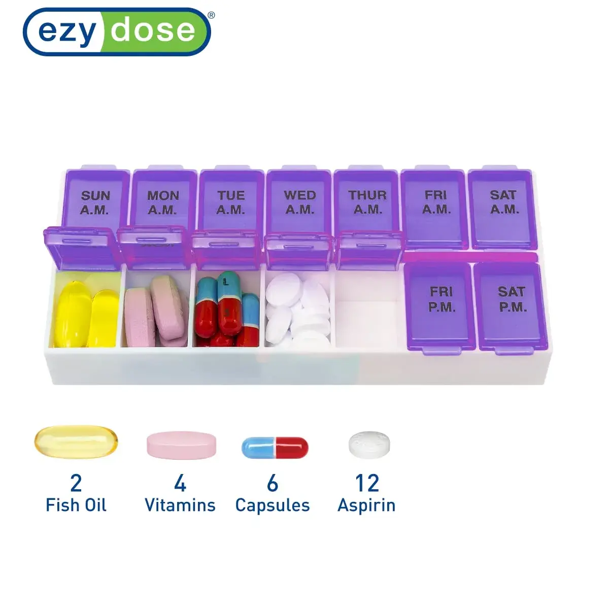 Ezy Dose Weekly AM/PM Pill Organizer Medium Medicine Case Purple | 14 Compartments - view 3