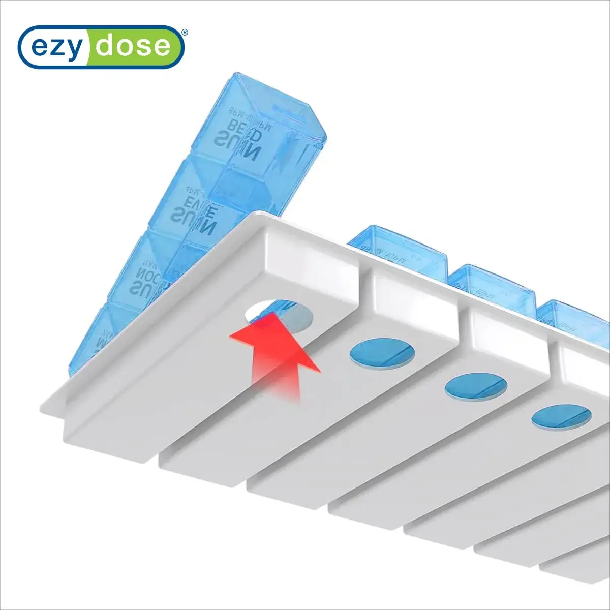 EZY DOSE Pop-Out Daily 7-Day Pill Organizer, Blue, Large | 4 Doses/Day, Removable Compartments, 10 x 5.5 x 1.25 inches - view 5
