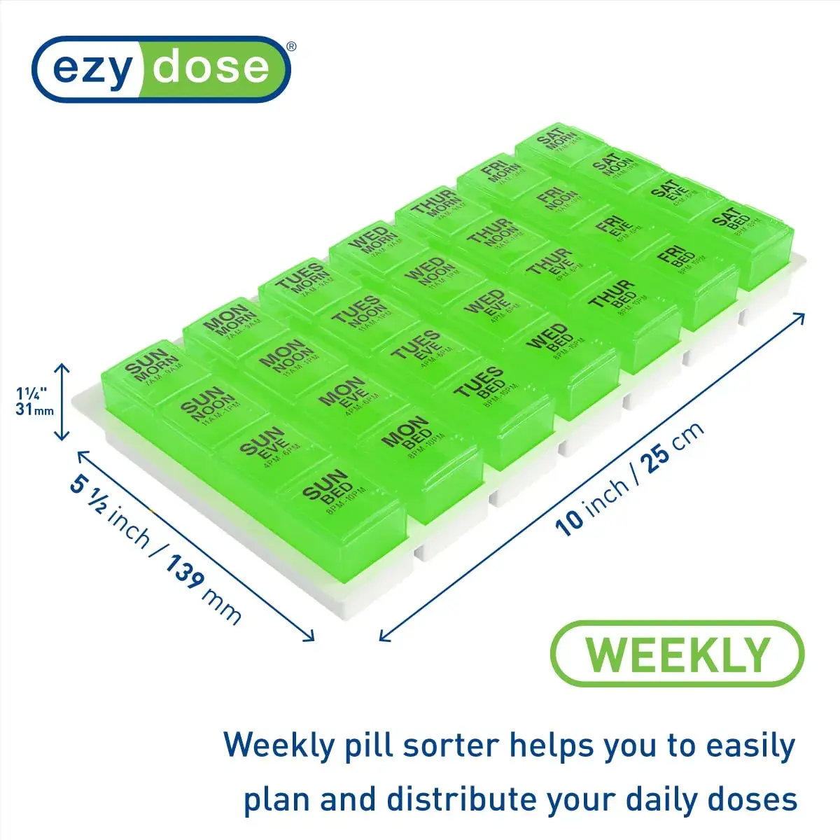EZY DOSE Pop-Out Daily 7-Day Pill Organizer, Green, Large | 4 Doses/Day, 28 Compartments - view 2