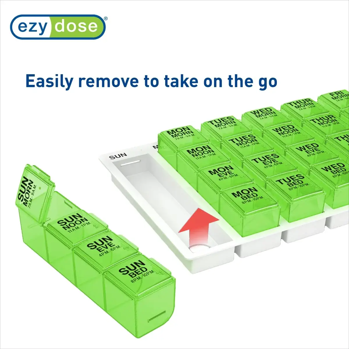 EZY DOSE Pop-Out Daily 7-Day Pill Organizer, Green, Large | 4 Doses/Day, 28 Compartments - view 4