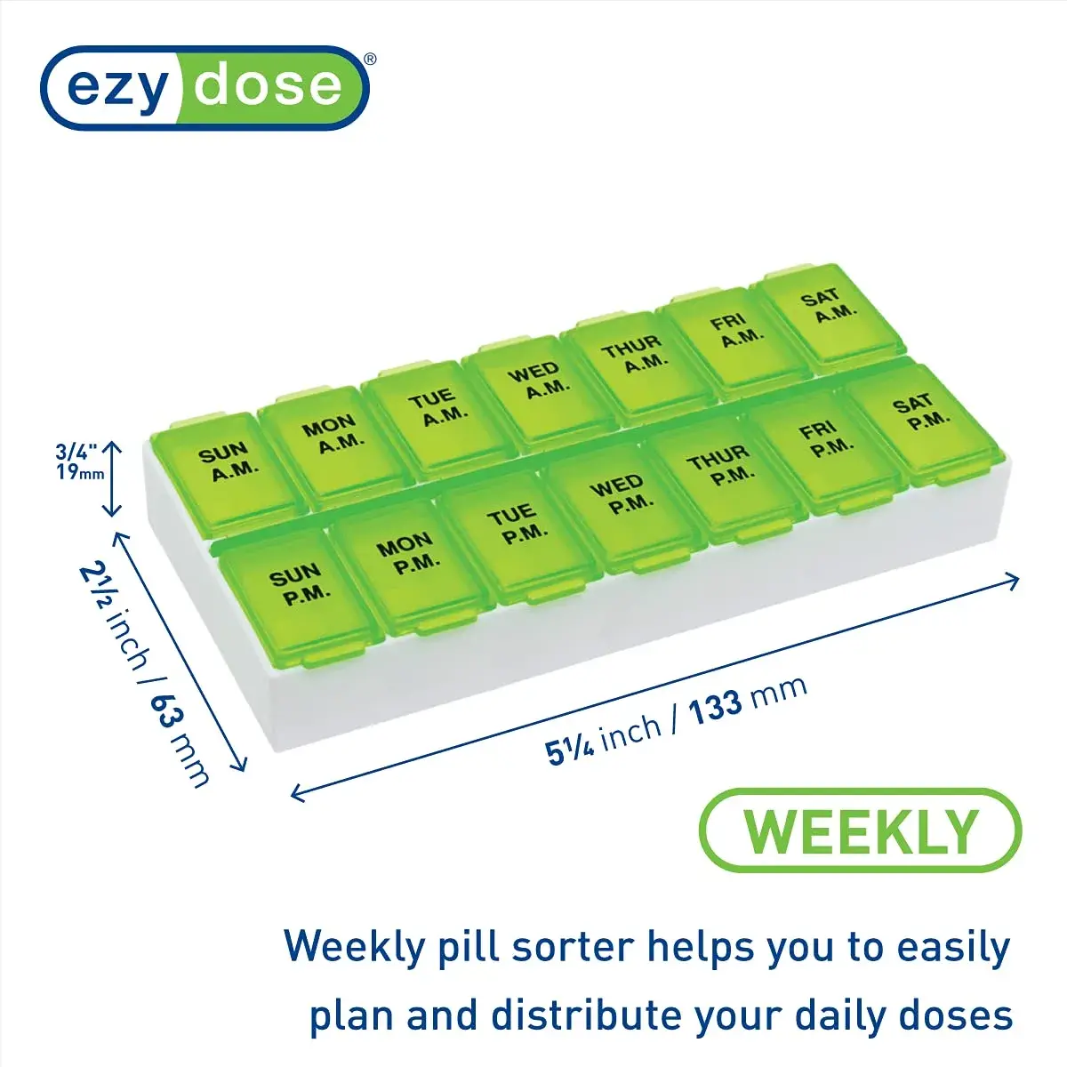 EZY DOSE Weekly AM/PM Pill Organizer Medium Medicine Case Green | 14 Compartments - view 2