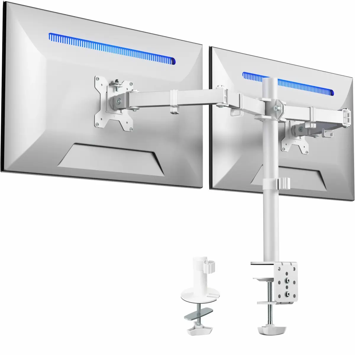 VIVO Dual Monitor Desk Mount STAND-V032W | Heavy Duty Adjustable Stand for 2 LCD LED Screens up to 32 inches, White - main product image