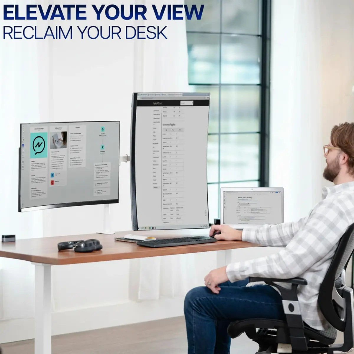 VIVO Dual Monitor Desk Mount STAND-V032W | Heavy Duty Adjustable Stand for 2 LCD LED Screens up to 32 inches, White - view 9