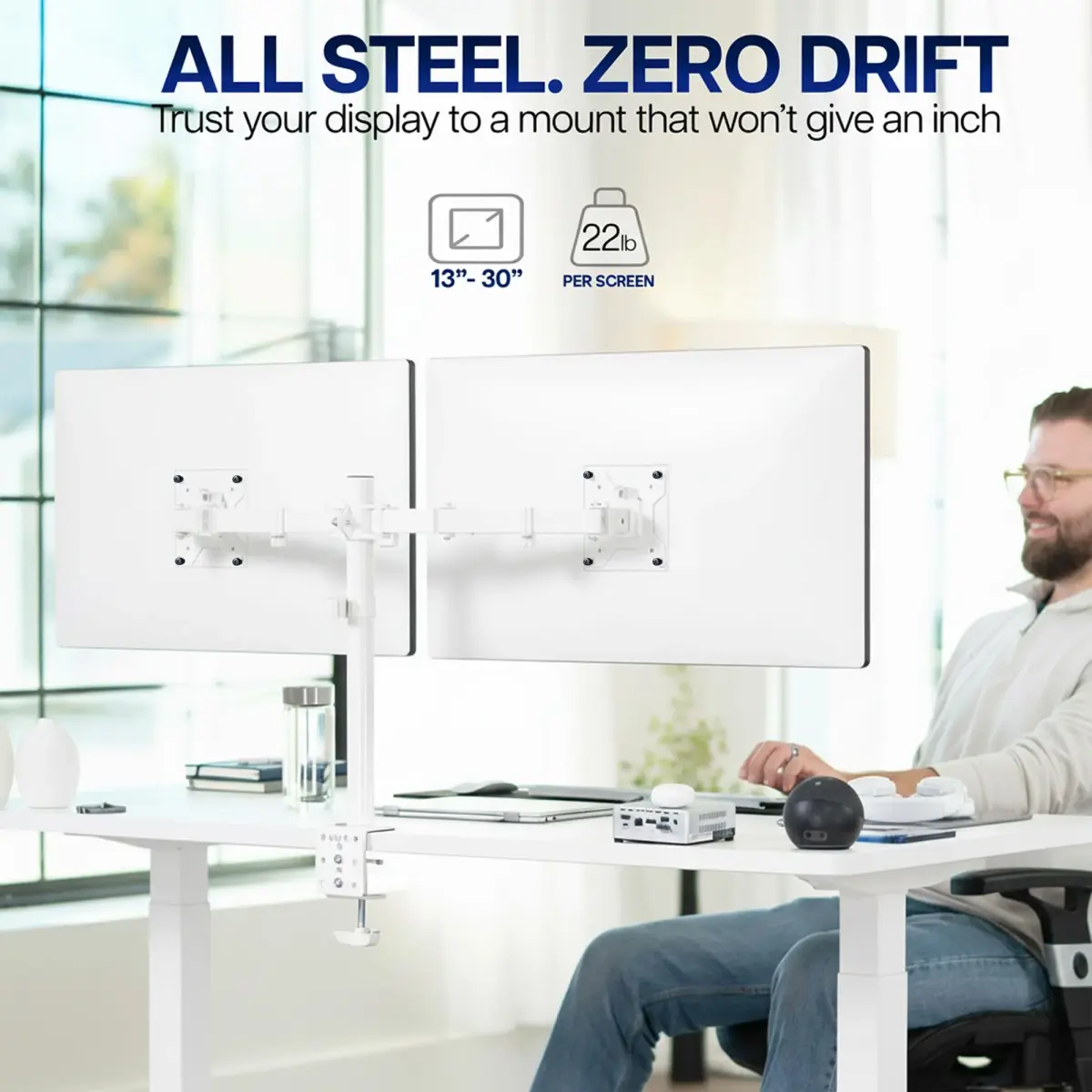 VIVO Dual Monitor Desk Mount STAND-V032W | Heavy Duty Adjustable Stand for 2 LCD LED Screens up to 32 inches, White - view 2
