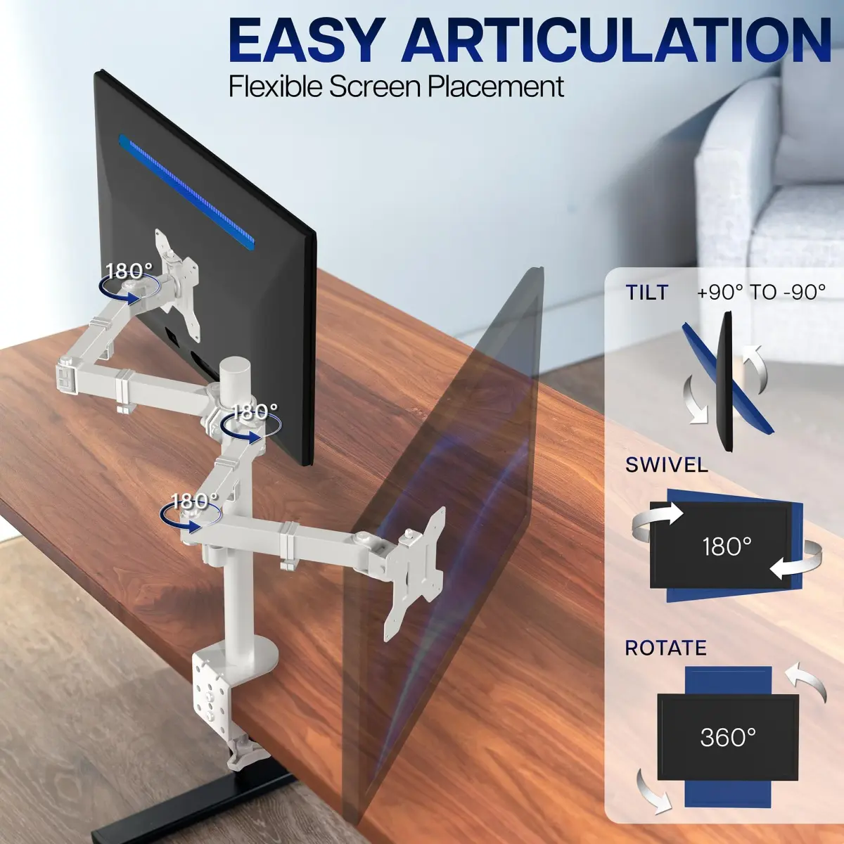VIVO Dual Monitor Desk Mount STAND-V032W | Heavy Duty Adjustable Stand for 2 LCD LED Screens up to 32 inches, White - view 3