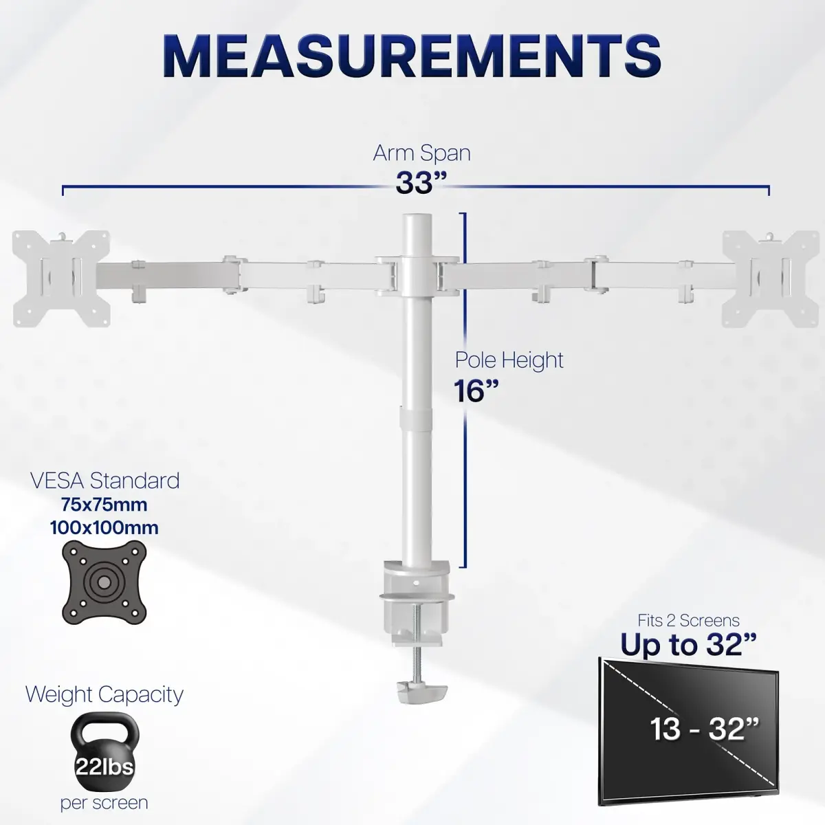VIVO Dual Monitor Desk Mount STAND-V032W | Heavy Duty Adjustable Stand for 2 LCD LED Screens up to 32 inches, White - view 4