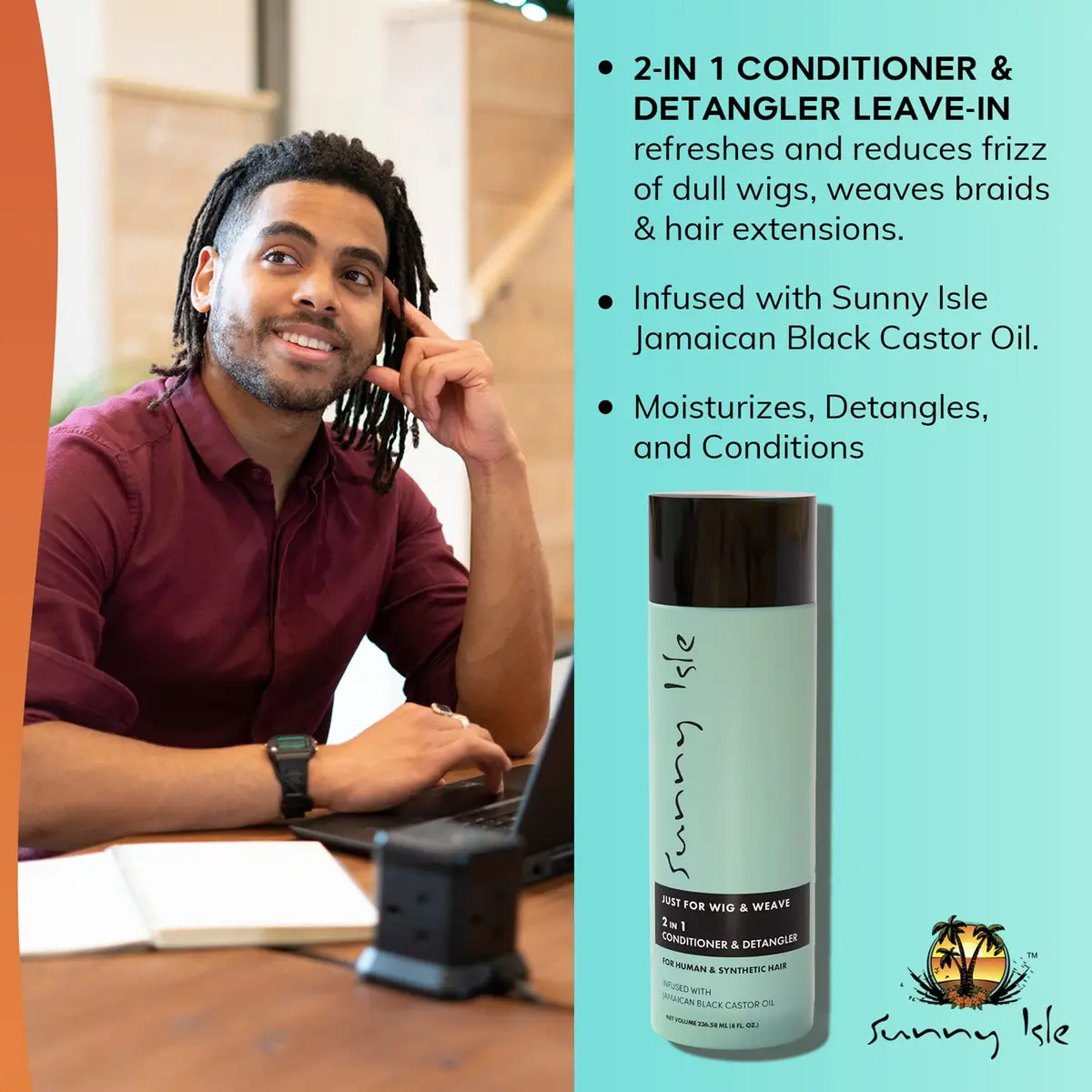 Sunny Isle 8oz Conditioner & Detangler for Synthetic & Natural Hair | Aloe Vera, Tea Tree, Jamaican Black Castor Oils - view 3