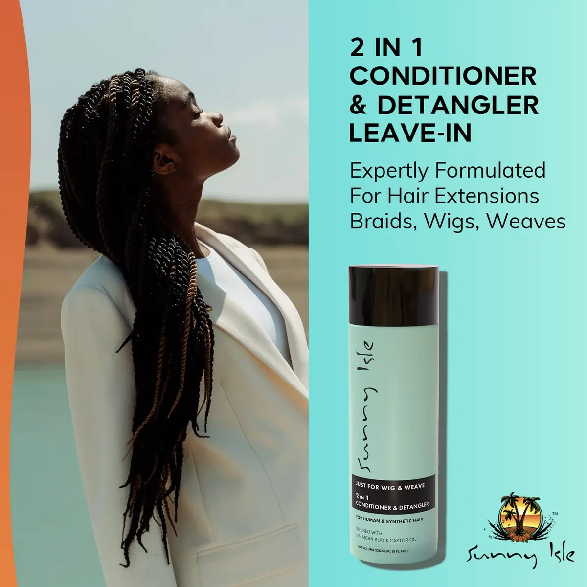 Sunny Isle 8oz Conditioner & Detangler for Synthetic & Natural Hair | Aloe Vera, Tea Tree, Jamaican Black Castor Oils - view 4