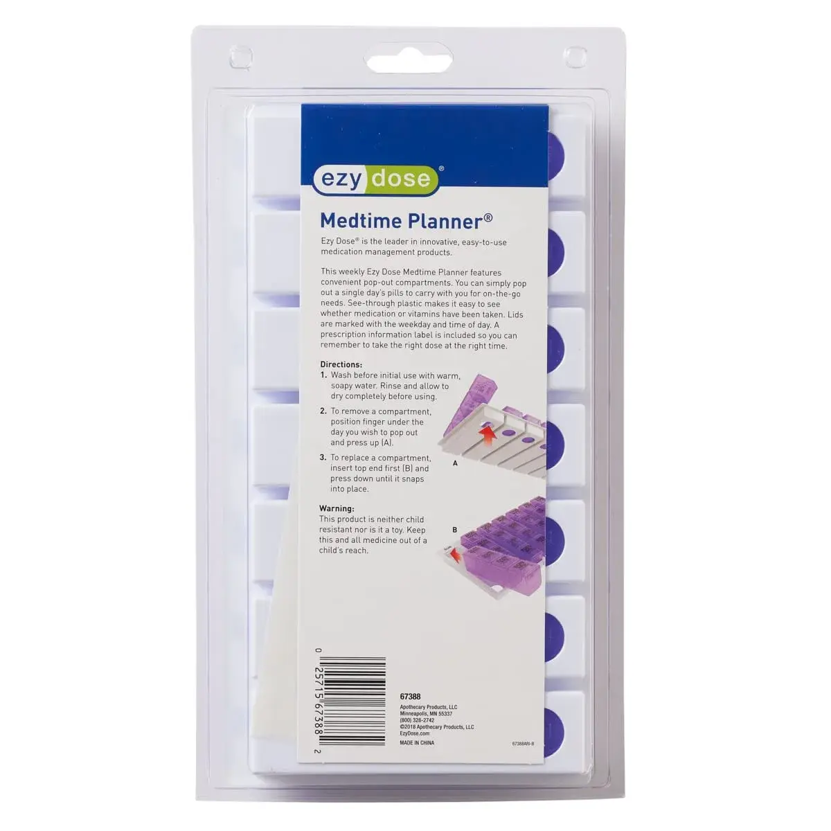 EZY DOSE Pop-Out Daily 7-Day Pill Organizer, Large Purple | 4 Doses/Day, Removable Compartments - view 6