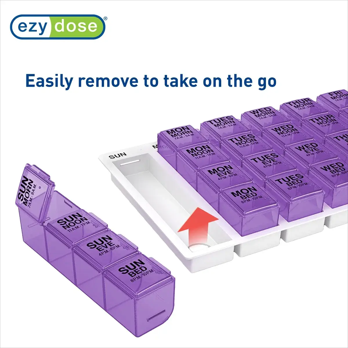 EZY DOSE Pop-Out Daily 7-Day Pill Organizer, Large Purple | 4 Doses/Day, Removable Compartments - view 4