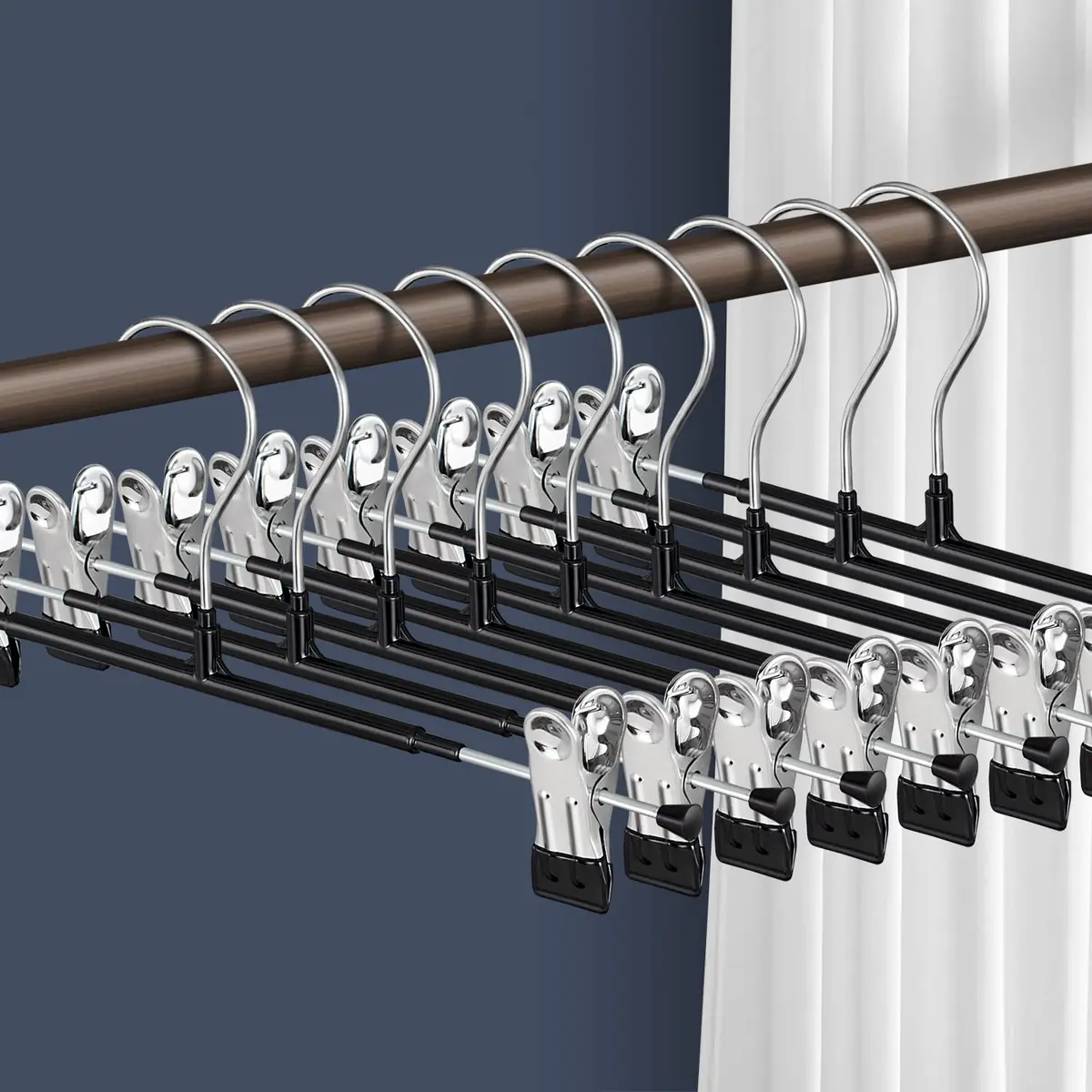 HWAJAN Pants Hangers with Clips 12 Inch | Space-Saving, Heavy Duty, Adjustable Clips for Pants & Skirts - main product image