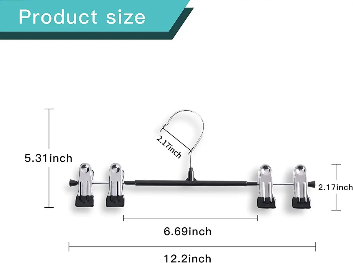 HWAJAN Pants Hangers with Clips 12 Inch | Space-Saving, Heavy Duty, Adjustable Clips for Pants & Skirts - view 6