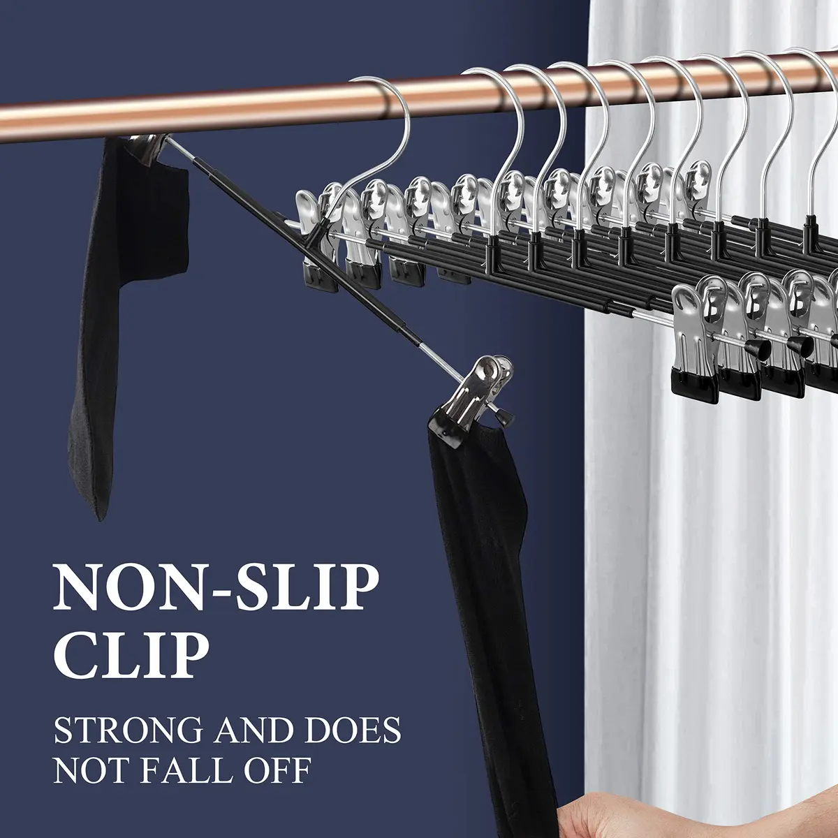 HWAJAN Pants Hangers with Clips 12 Inch | Space-Saving, Heavy Duty, Adjustable Clips for Pants & Skirts - view 2