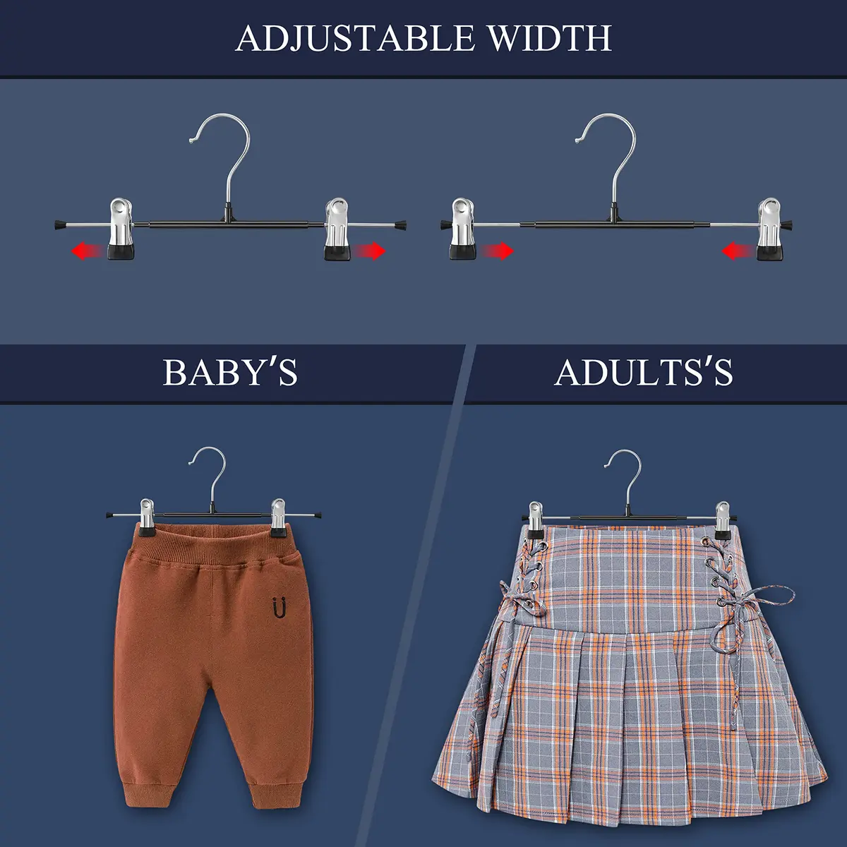 HWAJAN Pants Hangers with Clips 12 Inch | Space-Saving, Heavy Duty, Adjustable Clips for Pants & Skirts - view 3