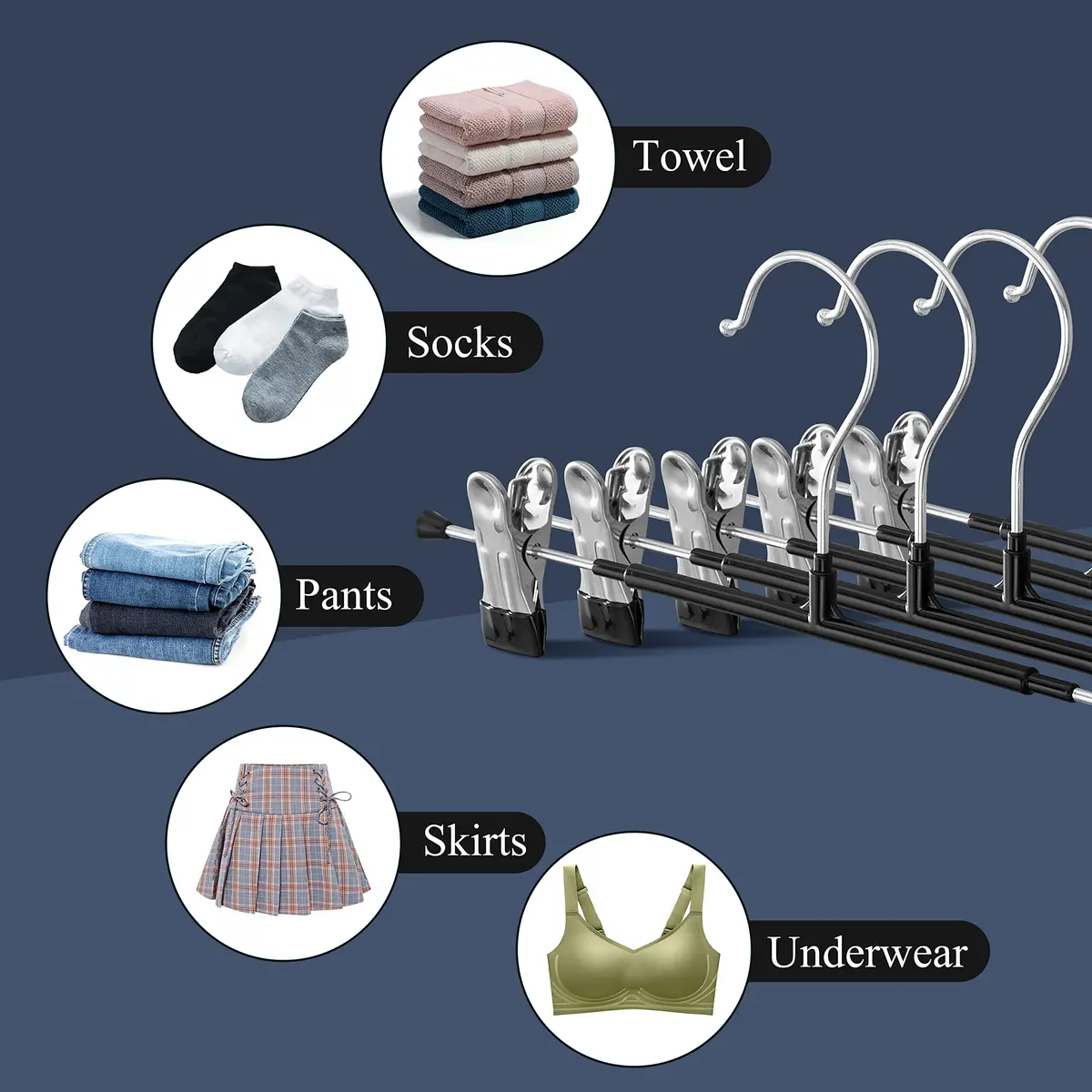 HWAJAN Pants Hangers with Clips 12 Inch | Space-Saving, Heavy Duty, Adjustable Clips for Pants & Skirts - view 4