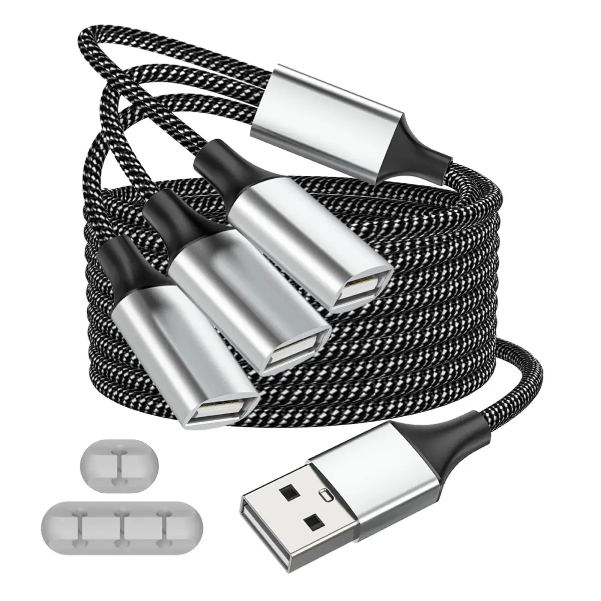 Fidioto USB Y Splitter 1 Male to 3 Female, 4ft (1.2m) Extension Cable for Data & Charging - main product image