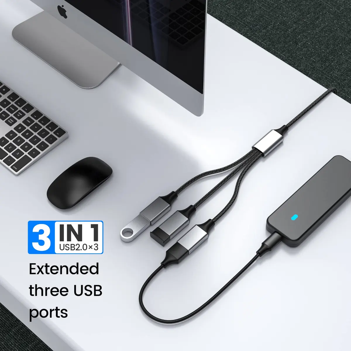 Fidioto USB Extension Cable 4Ft | USB Y Splitter 1 Male to 3 Female Compatible with PC, Camera, Phone, Xbox - view 5
