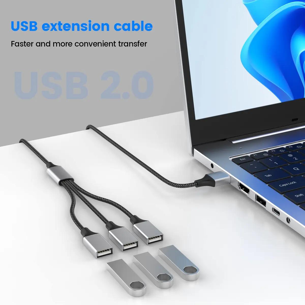Fidioto USB Extension Cable 4Ft | USB Y Splitter 1 Male to 3 Female Compatible with PC, Camera, Phone, Xbox - view 6