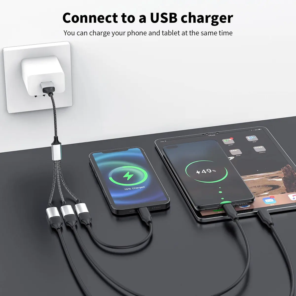 Fidioto USB Extension Cable 4Ft | USB Y Splitter 1 Male to 3 Female Compatible with PC, Camera, Phone, Xbox - view 7