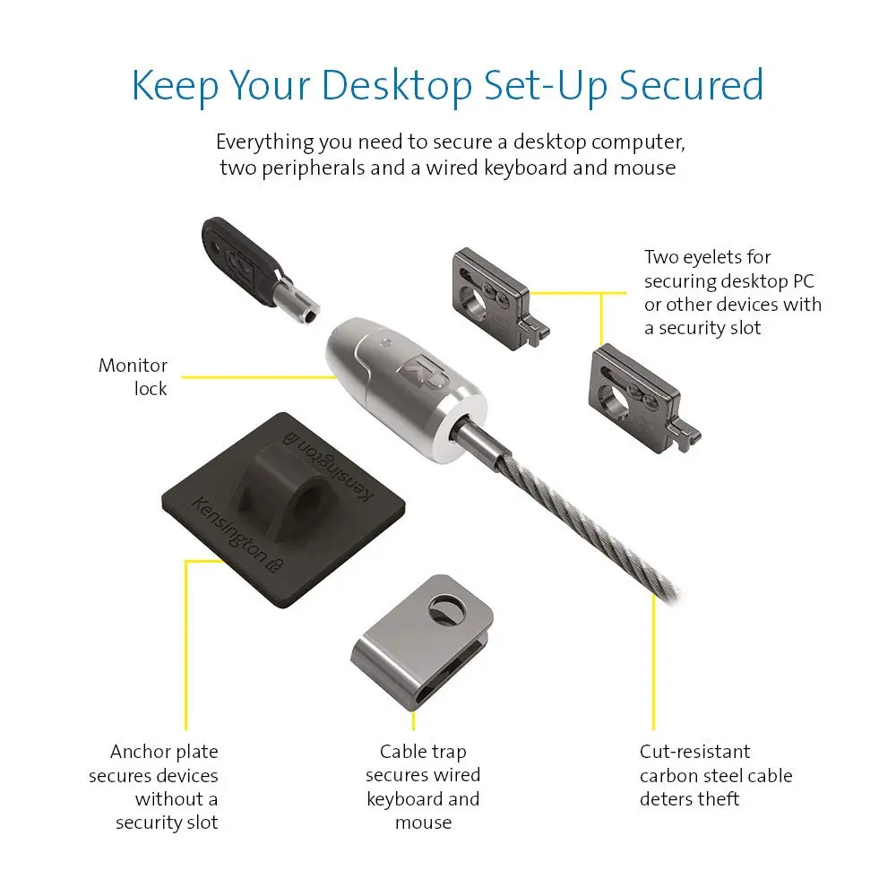 Kensington Desktop & Peripherals Locking Kit 2.0 with Anchor Accessory, 5mm Keying System | Secures PC, Peripherals, Keyboard & Mouse - view 3