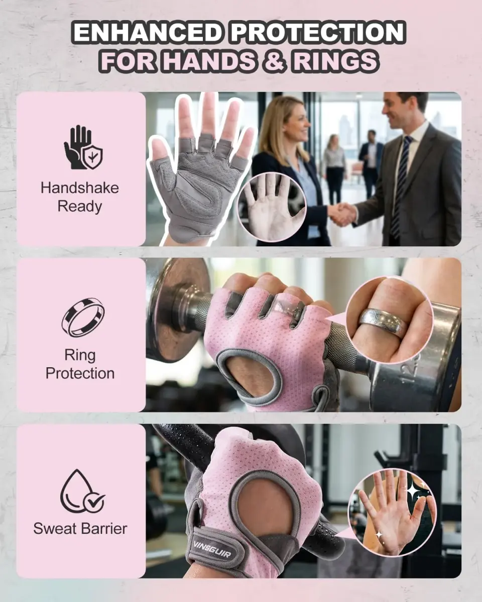 VINSGUIR Workout Gloves for Women and Men, Breathable Weight Lifting Gloves Large Pink | Grips & Protects Hands - view 6
