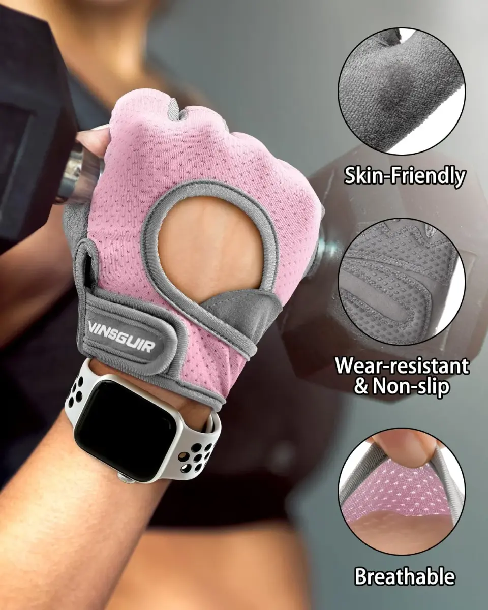 VINSGUIR Workout Gloves for Women and Men, Breathable Weight Lifting Gloves Large Pink | Grips & Protects Hands - view 2