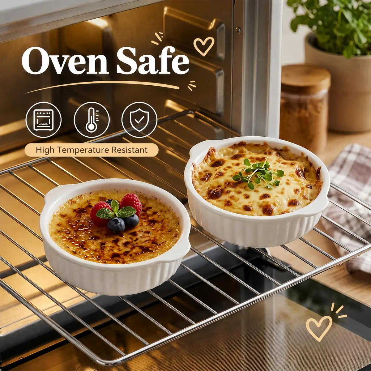 Mezchi 14 oz Porcelain Ramekins Oven Safe | Large Ceramic Creme Brulee & Souffle Dishes with Handles - view 5