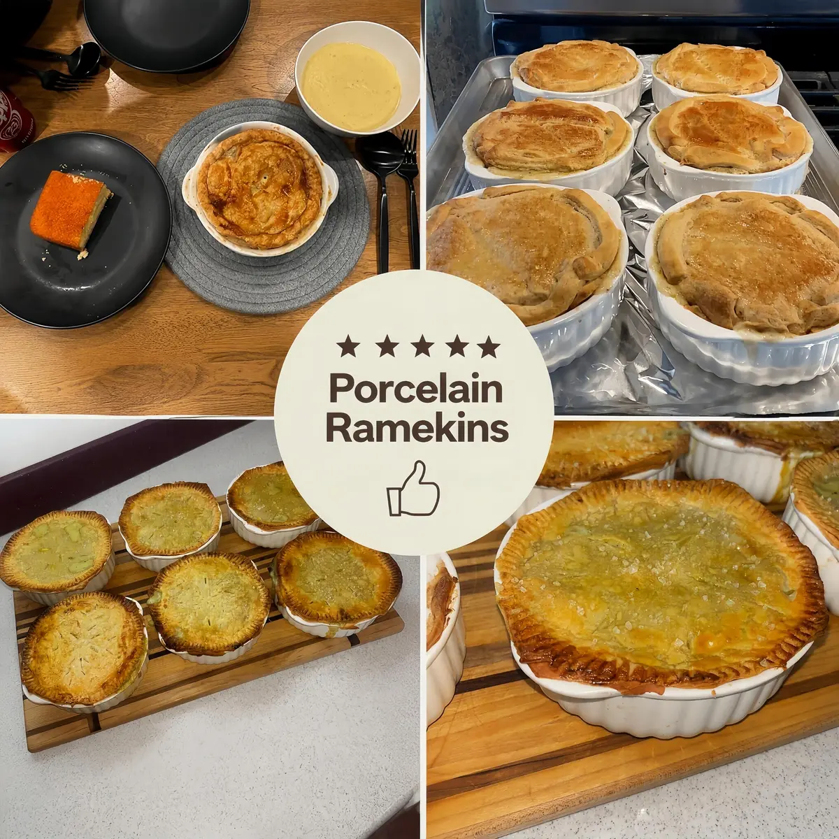 Mezchi 14 oz Porcelain Ramekins Oven Safe | Large Ceramic Creme Brulee & Souffle Dishes with Handles - view 9