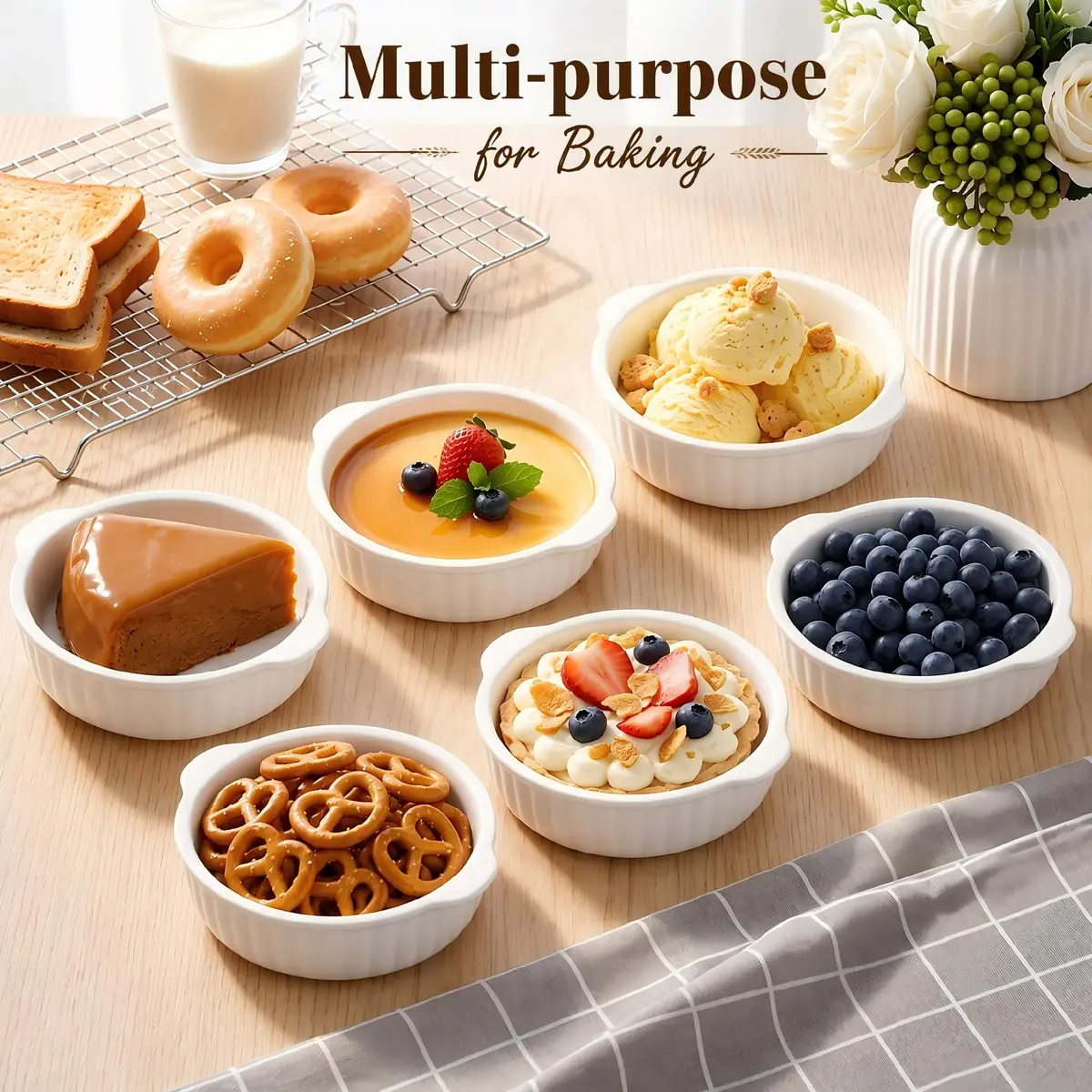 Mezchi 14 oz Porcelain Ramekins Oven Safe | Large Ceramic Creme Brulee & Souffle Dishes with Handles - view 2